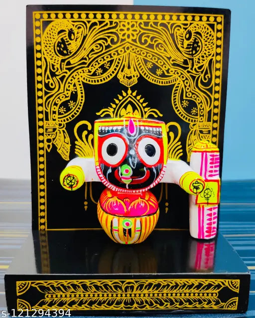 Marble wood Jagannath idol, intricate handicraft showpiece from Vignu handicrafts, India, 10cmL x 13cmH x 0.5cmB