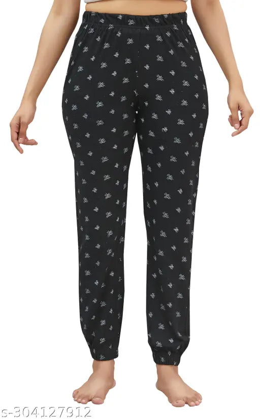 Women's printed cotton blend pyjama jogger pack of 3, versatile for party, casual, festive, office wear
