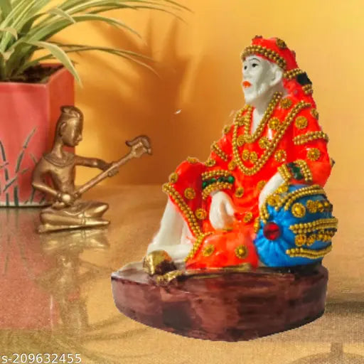 Handcrafted Poly Resin Sai Baba Statue for Home, Office, or Car - Indian Feng Shui Decor with Japa Mala