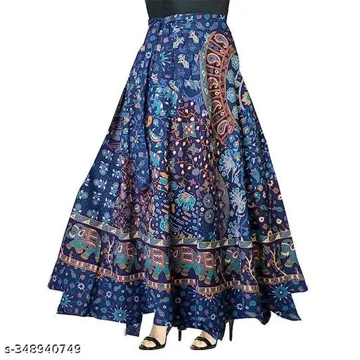 Cotton Sanganeri Jaipuri print fashion long wrap skirt for women, vibrant Indian folk design