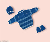 Wool blue baby sweater with printed net pattern, ideal for 0-3 months, from Indian brand Wocrevar