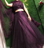 Trendy wine-colored acrylic and net lehenga choli set with matching dupatta, embellished for women's festive wear and parties