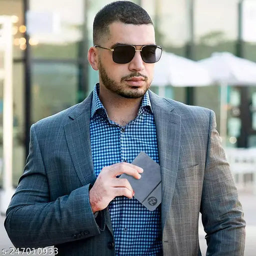 Stylish blue faux leather wallet by Fashion Zone for men, featuring 3 credit card slots, 2 secret compartments, 2 currency slots, and a coin pocket