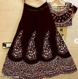 Kids girls traditional velvet lehenga choli (semi-stitched), embroidered top and tissue sleeve short sleeves, India origin