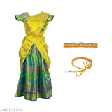 Silk-blend half saree lehenga choli with waist belt, Indian Mysoore silk, adorned with applique patterns, perfect for 13-16 year old girls
