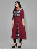 Women's casual printed front slit cotton blend kurti, checked pattern, three-quarter sleeves, low price, Indian origin