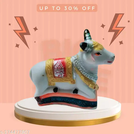 Multi-colored PVC Nandi Statue for Pooja, unbreakable and washable showpiece (Height 8CM)