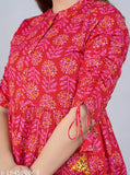 Cotton three-quarter sleeve tunics, printed net design - Indian ethnic wear with knotted sleeves