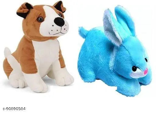 Multi-colored plush bull dog and blue rabbit toys, super quality for kids and special ones (10-14.9 inches)