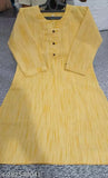 Yellow pure cotton straight kurti with three-quarter sleeves and floral print, ideal for casual or formal wear. Perfect for daily use and available in sizes M, L, XL, XXL, XXXL, 4XL