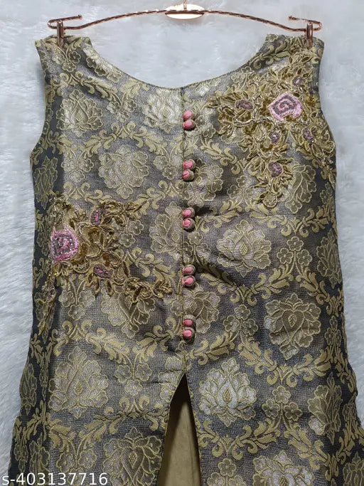 Art Silk and Net Lehenga Set for Girls (2-3 & 5-6 Years), Indian crafted Lace Stitch Kurtas with Short Sleeves