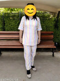 Multicolor striped cotton blend nightsuit, soft and cozy, perfect for women's sleepwear & relaxation