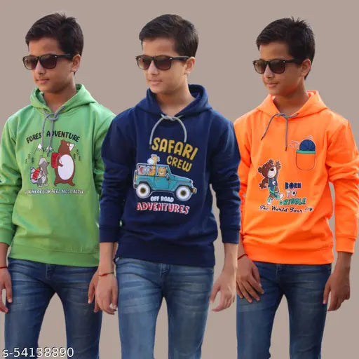 Boys winter polycotton hoodies & sweatshirts pack of 3, printed net pattern for kids, long sleeves, size range: 4-5yrs, 5-6yrs, 7-8yrs, 9-10yrs, 10-11yrs, 12-13yrs (origin: India)