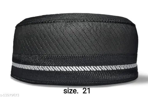 Black cotton traditional Islamic prayer topi, self-designed with cross lines, comfortable and washable
