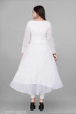 Comfy retro georgette gown, solid pattern, three-quarter sleeves, women's ethnic wear, Indian kurti on mannequin