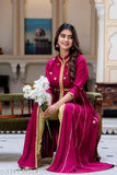 Maroon rayon striped embellished frontslit kurta for women, three-quarter sleeves, stylish Anarkali dress from India
