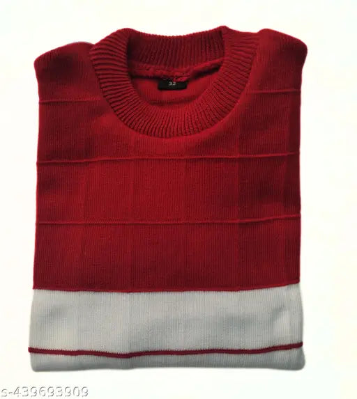 Red and black striped wool sweater for boys (3-4 years) - Indian origin, cozy and stylish