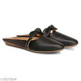 Black synthetic leather casual slip-on mules with open back, perfect for women's and girls' everyday wear