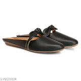 Black synthetic leather casual slip-on mules with open back, perfect for women's and girls' everyday wear