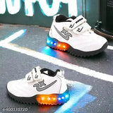 Stylish canvas sneakers with LED lights for children aged 7 years, white and black