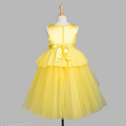 Yellow sleeveless net embellished dress for girls party wear, 1-2 years old, India origin