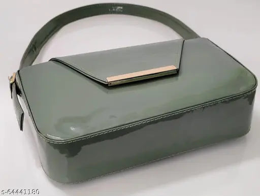 Green synthetic slingbag with 1 short shoulder strap and box pattern design, lightweight and smooth touch