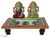 Handmade marble Anticia Chowki with Laxmi Ganesh statues (6X4 Bajot), Indian-crafted puja showpiece or gift item