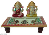 Handmade marble Anticia Chowki with Laxmi Ganesh statues (6X4 Bajot), Indian-crafted puja showpiece or gift item