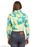 Printed cotton women's denim jacket, long sleeves, size M (bust 38in, length 18in), made in India