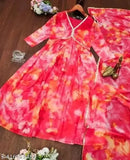 Purple floral Georgette Gown & Dupatta, trendy traditional flared design for casual or festival wear, Indian origin