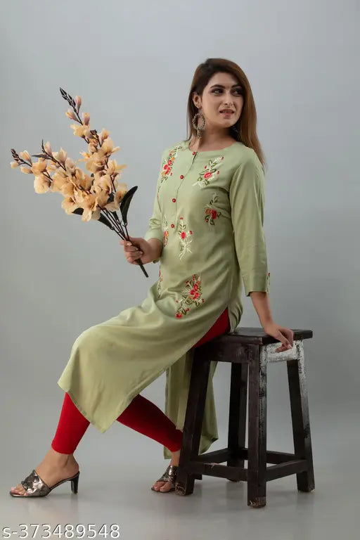 Rayon embroidered kurti, three-quarter sleeve, Indian ethnic fashion for women, S-6XL sizes available