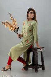 Rayon embroidered kurtis, Myra Superior three-quarter sleeve, India