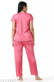 Coral pink satin pyjama set for women's sleepwear and lounge wear, ideal for bedroom or special nights, made in India