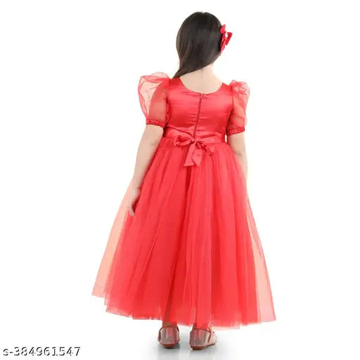 Red net party dress for kids, ideal for ages 1-2 to 10-11 years, toy balloon design