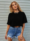 Oversize cotton crop top, solid net, short sleeves, XS-XL sizes available