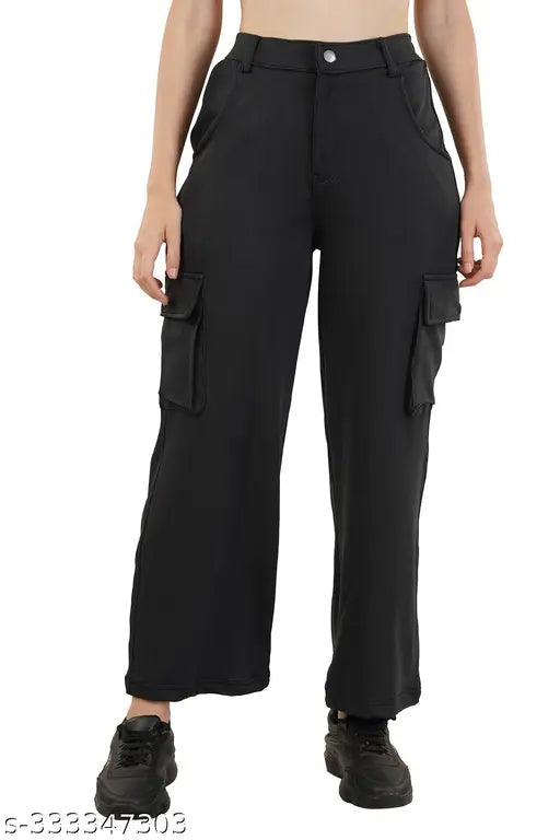 Lycra mid-waist bell bottom trousers, perfect for casual office wear. Breathable, stretchable, and durable