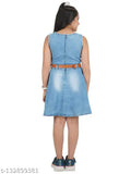 Denim fit & flare dress, blue, cotton blend, 3-16 years, printed net, versatile comfort
