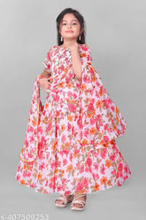 Printed net short sleeve gown for kids aged 9-15, featuring super net fabric and unique design from India
