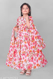 Printed net short sleeve gown for kids aged 9-15, featuring super net fabric and unique design from India