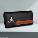 Black vegan leather hand clutch wallet purse, 3 compartments, 6 card pockets, perfect for modern women