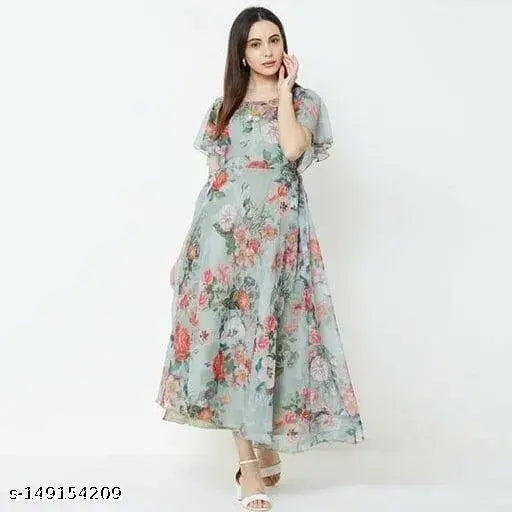 Grey Georgette Printed Kurti, new designer fashionable women's wear, short sleeves, Indian-inspired traditional formal