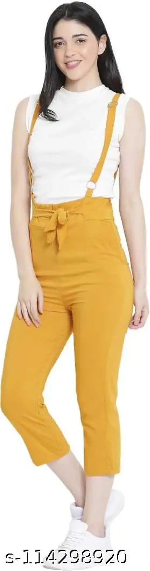 Mustard cotton blend sleeveless dungaree dress for women, high-quality Indian-made fashion