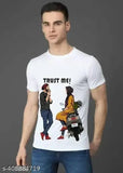 Casual white graphic printed polyester half-sleeve round neck t-shirt for men, featuring graphic design on a neutral background