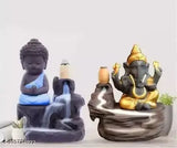 Blue Buddha & Ganesh Ji Idol with Smoke Cones (10cm Polyresin Multicolor), intricately handcrafted Indian decor showpiece
