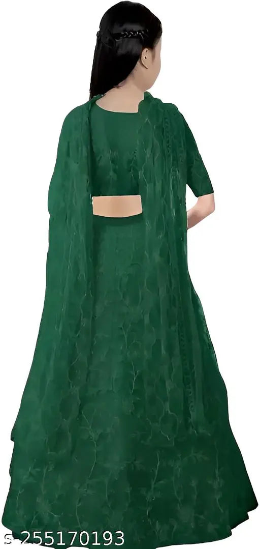 Embroidered, net Lehenga Choli set for kids, featuring three-quarter sleeves. Indian ethnic fashion in vibrant colors, perfect for any festive occasion