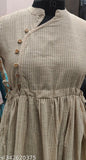 Striped cotton Anarkali for women, short sleeves, calf-length kurta, India origin