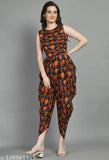 Brown owl printed crepe sleeveless jumpsuit for women and girls, stylish outfit on hanger