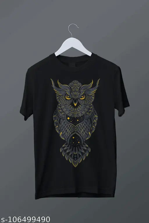 Cotton owl print men's t-shirt, short sleeves, available in S-XXXL. On model wearing XL size