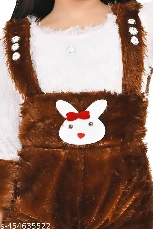 Brown woolen jumpsuit with matching hat for girls (12-18 months), soft and fluffy winter clothing