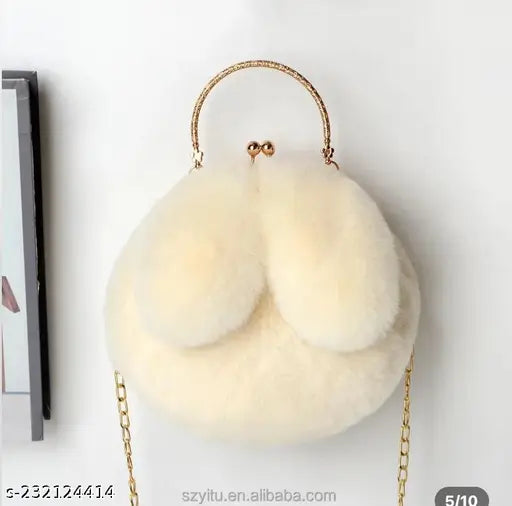 Fur handbag for women: Autumn-ready rabbit ear sling bag, perfect for all seasons and kids school use. Premium quality from Kiddykin." (108 characters)